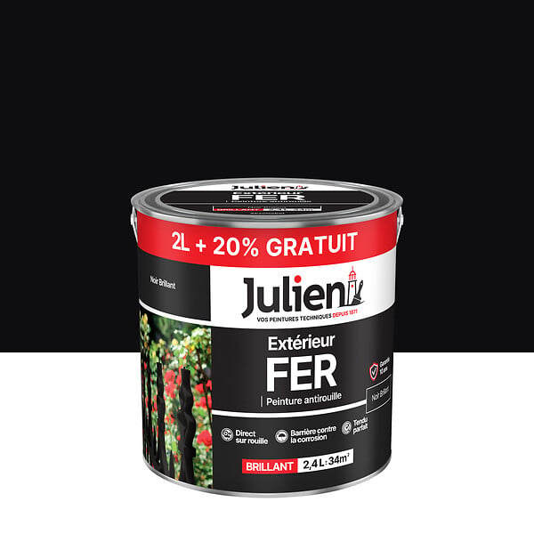 JULIEN - Peinture Extérieure Fer Antirouille Julien Brillant - Noir 2L+20% - large