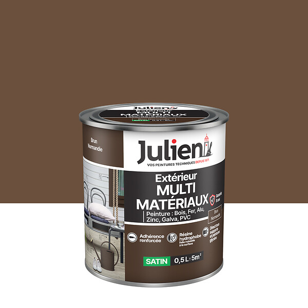 JULIEN - Peinture Extérieure Multi-Materiaux Julien Satin - Brun Normandie 0.5L - large