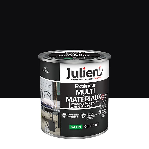 JULIEN - Peinture Extérieure Multi-Materiaux Julien Satin - Noir 0.5L - large