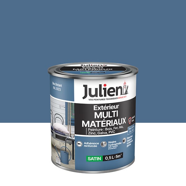 JULIEN - Peinture Extérieure Multi-Materiaux Julien Satin - Bleu Distant 0.5L - large