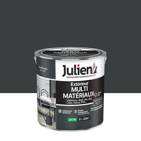 JULIEN - Peinture Extérieure Multi-Materiaux Julien Satin -Gris Anthraracite 2L - large