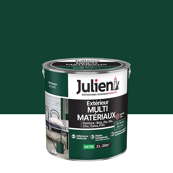 JULIEN - Peinture Extérieure Multi-Materiaux Julien Satin - Vert Basque 2L - large