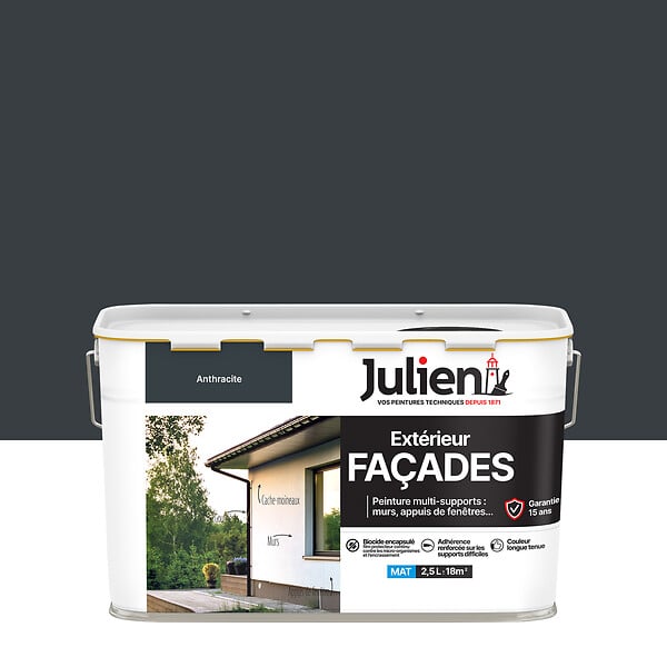 JULIEN - Peinture Extérieure Multi-Supports Façades Julien Mat -Anthracite 2.5L - large
