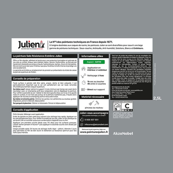 JULIEN - Peinture Sols Extreme Julien Satin - Gris Fossile 2.5L - large