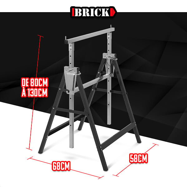 BRICK - Tréteau métallique télescopique 68x58x130cm- Pliable - large