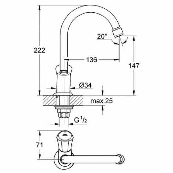 GROHE - Robinet de lavabo et/ou lave mains bec haut mobile Costa L 20393001 - large