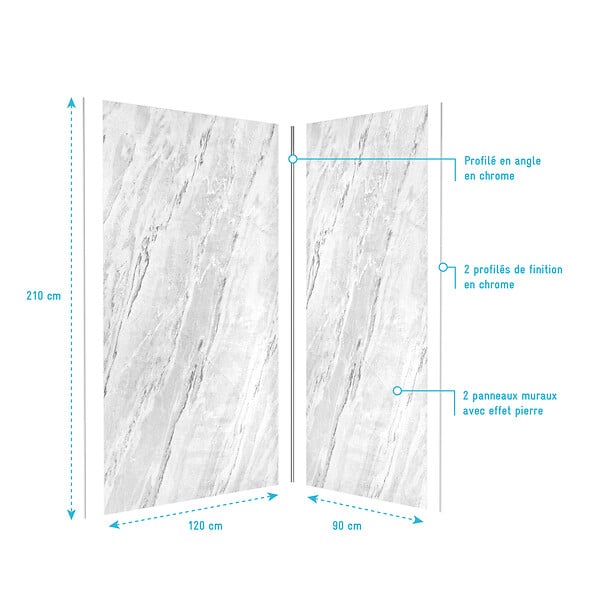 AURLANE - Pack de 2 Panneaux Muraux Pierre Artic Storm 90+120x210 cm avec Profilés ANODISE BRILLANT - STONE'IT - large