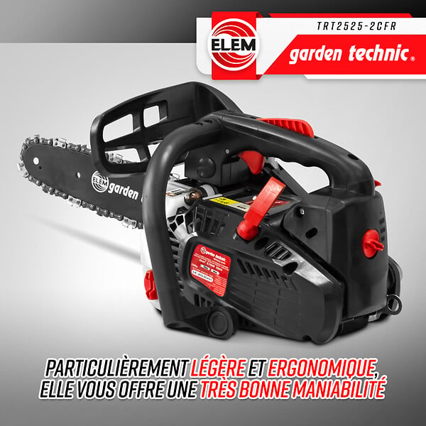ELEM GARDEN TECHNIC - Elagueuse thermique 25cc - guide 25cm - 2 temps - Livrée avec 2 chaînes - large