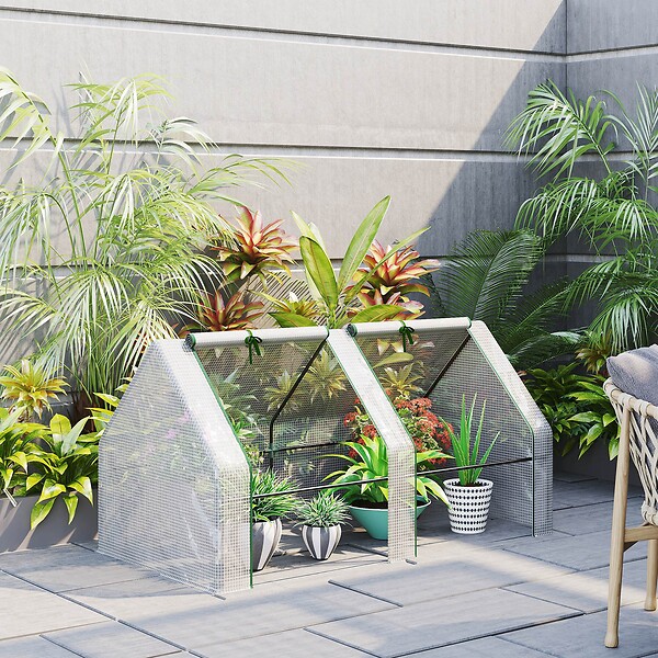 OUTSUNNY - Mini serre de jardin serre à tomates 180L x 90l x 90H cm acier PE haute densité 140 g/m² anti-UV 2 fenêtres avec zip enroulables blanc - large