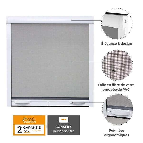 VOLET-MOUSTIQUAIRE - Pack éco de 4 moustiquaires enroulables H145 cm x L 100 cm alu blanc - large