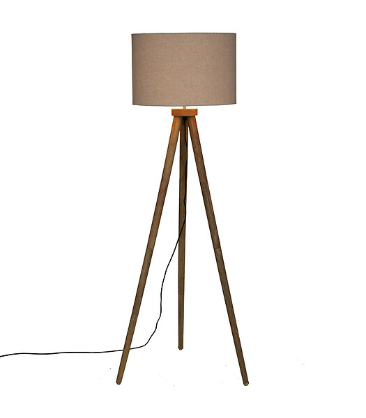 ATMOSPHERA - Lampadaire Trépied en Bois de Manguier et Abat-jour Beige lin H 150 cm - large
