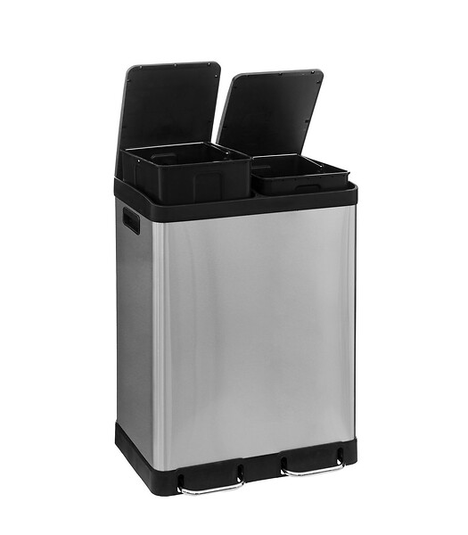 5 FIVE SIMPLY SMART - Poubelle de Tri sélectif en Inox 2 bacs de 30 Litres ouverture à pédale - large