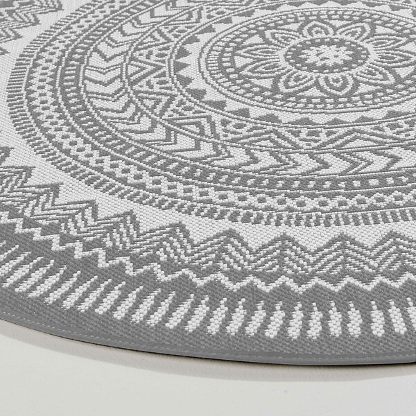 OVIALA - Tapis rond polypropylène gris 160cm - Mandala - large