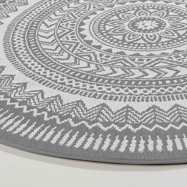OVIALA - Tapis rond polypropylène gris 120cm - Mandala - large