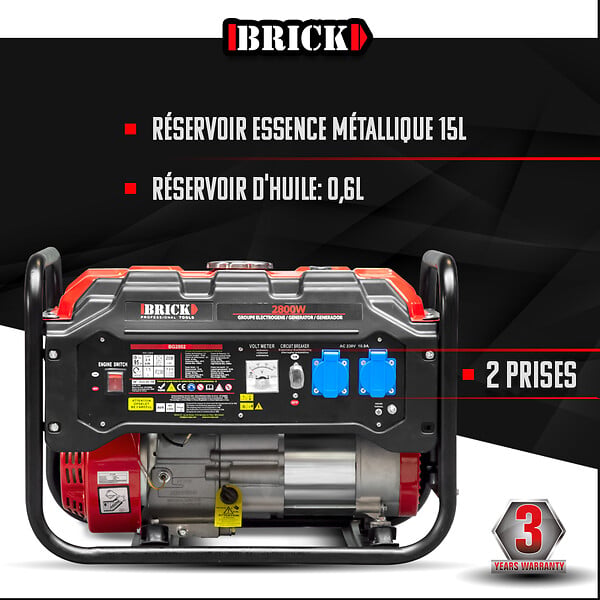 BRICK - Groupe électrogène max 2800W - Essence - 2 prises - AVR - large