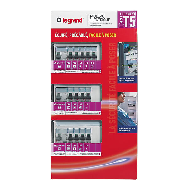 LEGRAND - Tableau électrique équipé DRIVIA - spécial pour logement T5 - large