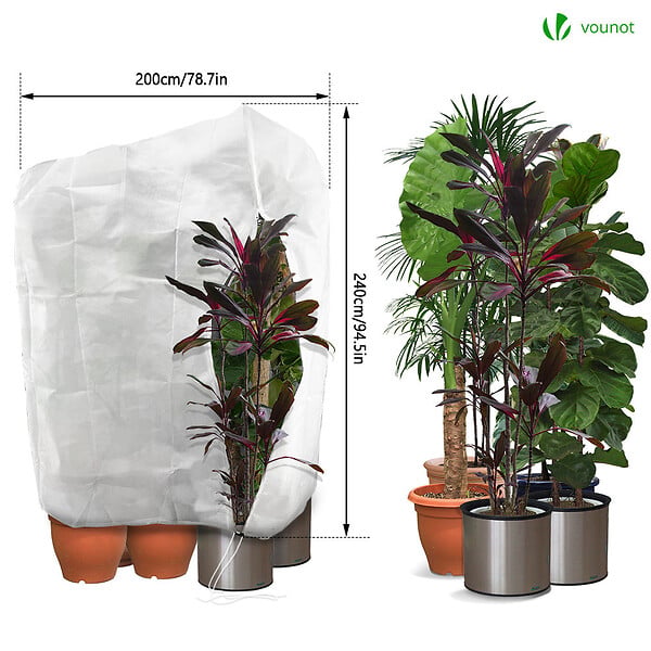 VOUNOT - Lot de 3 Housse Hivernage Plante avec Cordon et zipper Polypropylème 80g/m² 200x240cm blanc - large
