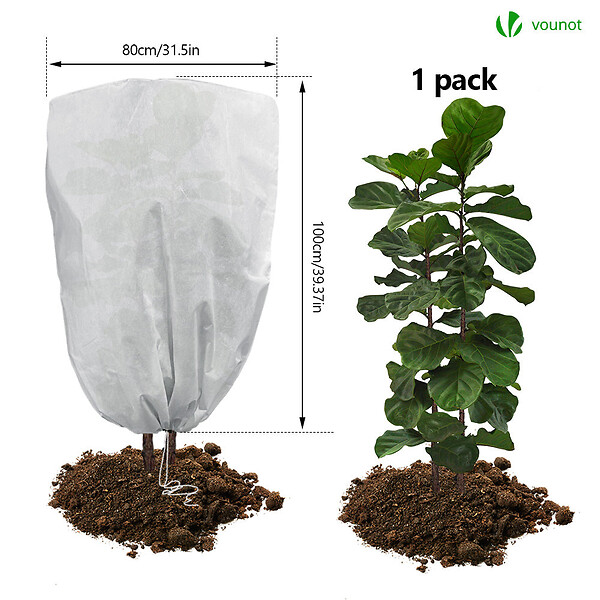 VOUNOT - Lot de 3 Housse Hivernage Plante avec Cordon Polypropylème 80g/m² 80x100cm blanc - large