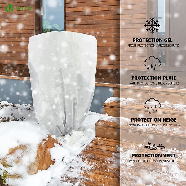 VOUNOT - Lot de 3 Housse Hivernage Plante avec Cordon Polypropylème 80g/m² 80x100cm blanc - large