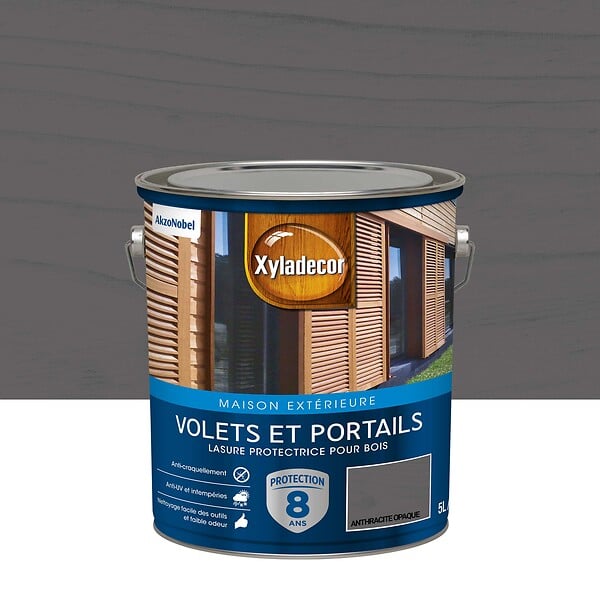 XYLADECOR - Lasure protectrice - Anthracite opaque - Satin - Bois extérieurs - 5L - large