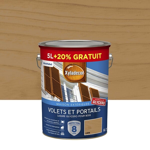 XYLADECOR - Lasure glycéro bois - Chêne - Satin - Volets et portails - 6L - large