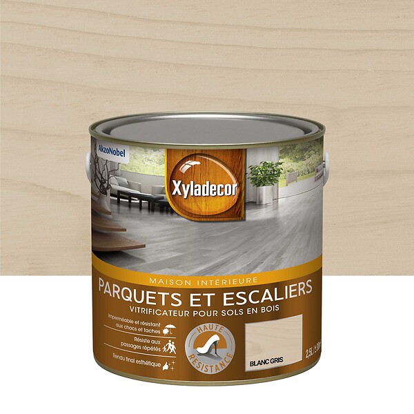 XYLADECOR - Vitrificateur Bois Xyladecor Parquet Et Escalier Satin Blanc Gris 2,5L - large