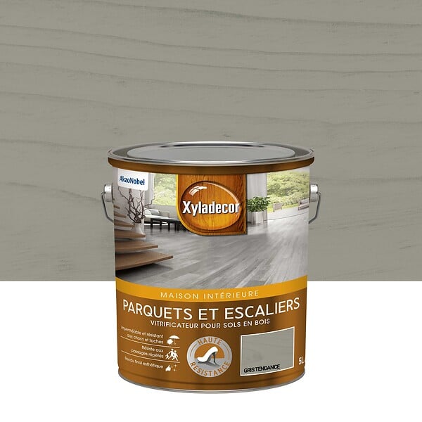 XYLADECOR - Vitrificateur sols - Parquet et escaliers - Gris tendance - Satin - 5L - large