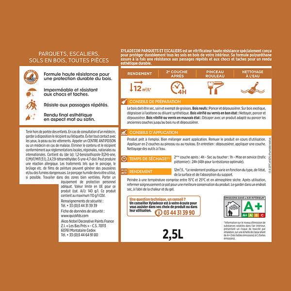 XYLADECOR - Vitrificateur sols - Parquet et escaliers - Gris - Satin - 2.5L - large