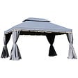 OUTSUNNY - Tonnelle barnum pavillon de jardin style colonial double toit toile moustiquaires et toiles amovibles 3,9L x 2,9l x 2,8H m gris - vignette