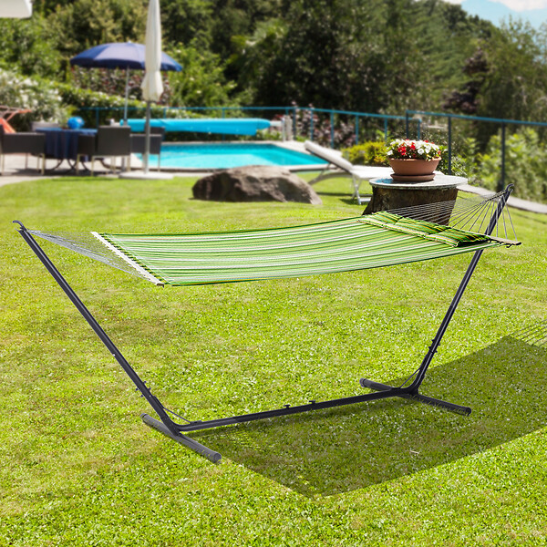 OUTSUNNY - Support pied de hamac réglable structure robuste métal époxy noir dim. 3,08-3,80L x 1,08l x 1,20H m - large
