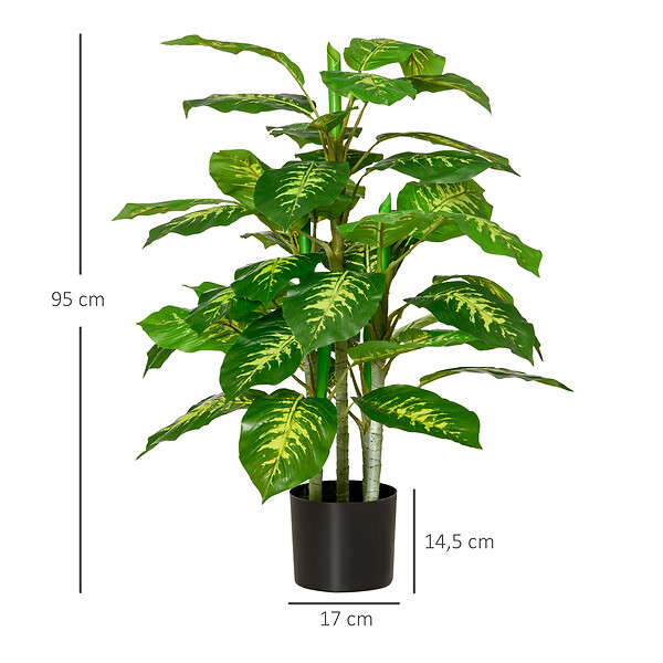 HOMCOM - Arbre artificiel plante artificielle Calathea H. 95 cm tronc branches lichen feuilles grand réalisme pot inclus - large