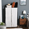 HOMCOM - Armoire penderie multi-rangement - 5 étagères - dim. 84L x 42l x 158,5H cm - métal noir motif fleurs 2 rideaux blanc - vignette