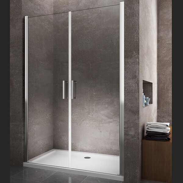 LANERI - Porte De Douche De 8 Mm Double Vantail Réversible Sur La Même Ligne  H.200 –  118,5-122,5 Cm - large