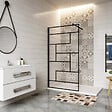 AICA SANITAIRE - Paroi de douche 140x200cm avec barre de fixation noire 140cm en carré, AICA paroi de douche à l'italienne en 8mm verre anticalcaire style moderne - vignette