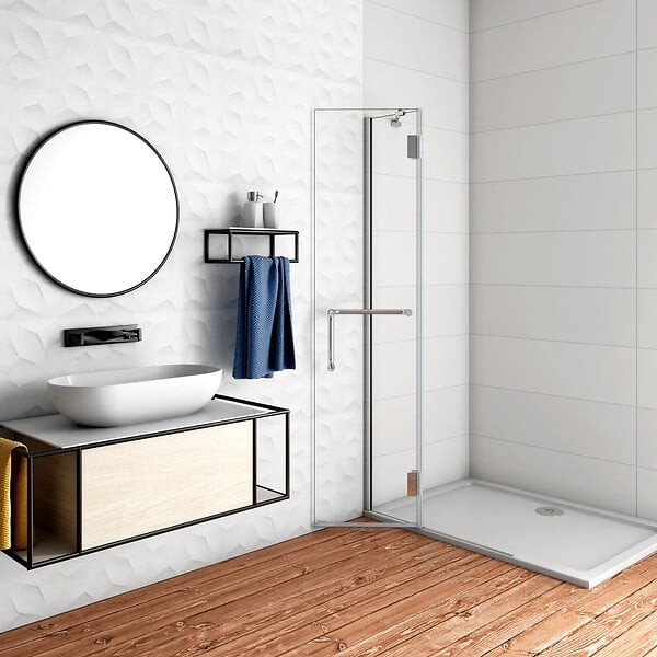AICA SANITAIRE - AICA Paroi de douche pivotante 87cm en verre anticalcaire paroi de douche hauteur 190cm, porte-serviette - large