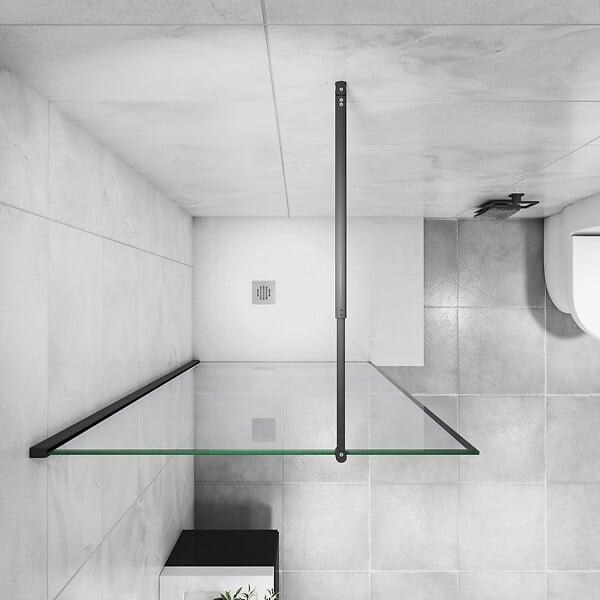 AICA SANITAIRE - AICA paroi de douche noire 80x200cm paroi de douche à l'italienne en 8mm verre anticalcaire avec barre de fixation noire extensible en cylindrique - large