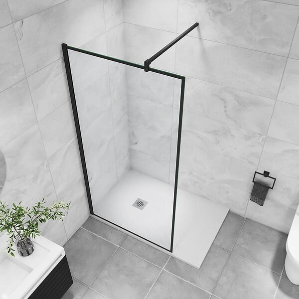 AICA SANITAIRE - AICA paroi de douche noire 90x200cm paroi de douche à l'italienne en 8mm verre anticalcaire avec barre de fixation noire 90cm en carré - large