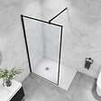 AICA SANITAIRE - AICA paroi de douche noire 90x200cm paroi de douche à l'italienne en 8mm verre anticalcaire avec barre de fixation noire 90cm en carré - vignette