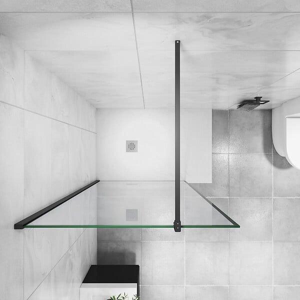 AICA SANITAIRE - AICA paroi de douche noire 90x200cm paroi de douche à l'italienne en 8mm verre anticalcaire avec barre de fixation noire 90cm en carré - large