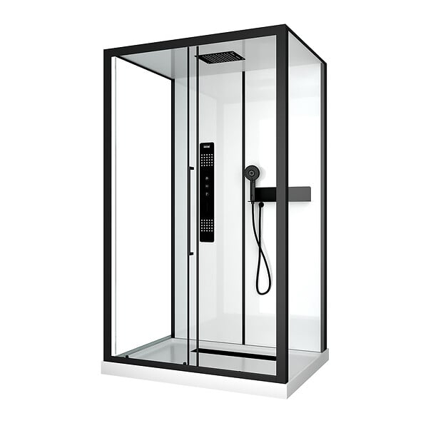 AURLANE - Cabine de douche 115x90x210 cm avec receveur + bonde 90mm + Grille linéaire - FACTORY 2 - large