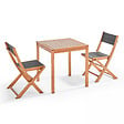 OVIALA - Ensemble table et 2 chaises pliantes en textilène et eucalyptus noir - Sete - vignette