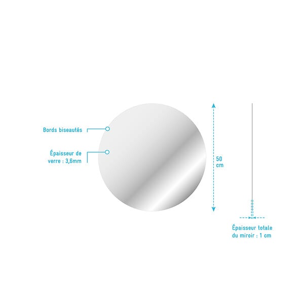 AURLANE - Miroir salle de bain ROND - Diamètre 50cm - GO - large