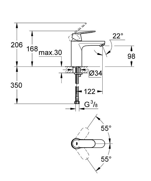 GROHE - Eurosmart Cosmopolitan Set Mitigeur Lavabo Taille M + Bonde clic clac Grohe pour lavabo avec trop-plein (23327000-CLICCLAC) - large