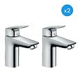 HANSGROHE - Logis Pack de 2 Mitigeurs de lavabo 100, avec tirette et vidage synthétique, Chrome (71100000-DUO) - vignette