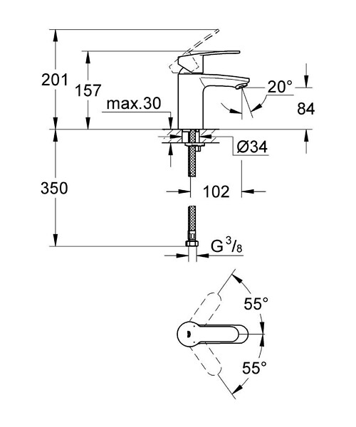 GROHE - Eurostyle Cosmopolitan Set Mitigeur lavabo Taille S + Bonde clic clac Grohe pour lavabo avec trop-plein (3246820E-CLICCLAC) - large