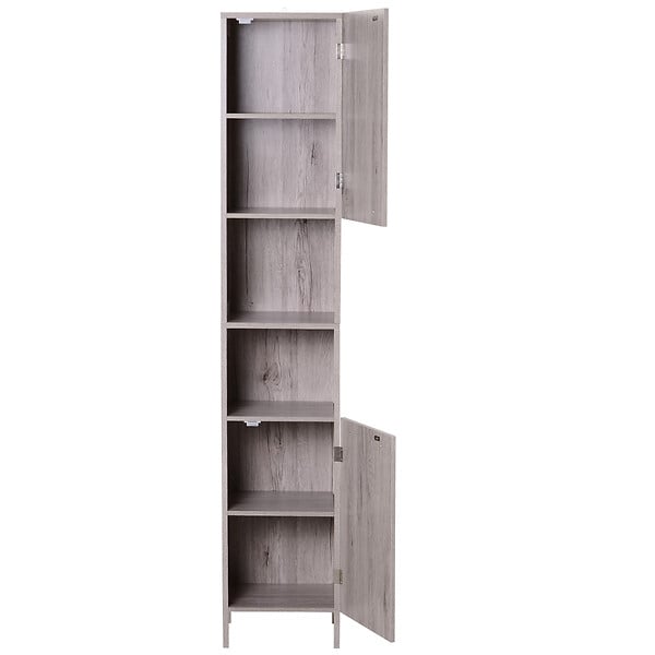 HOMCOM - Meuble colonne rangement salle de bain dim. 30L x 32l x 172H cm 2 placards avec étagère + 2 niches MDF imitation bois gris - large