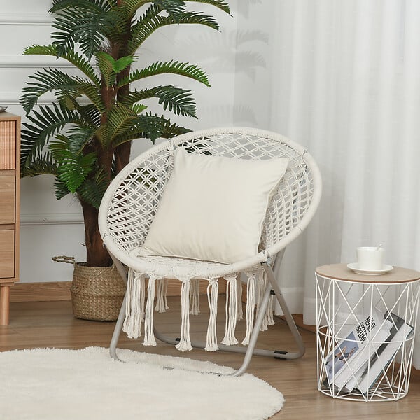 OUTSUNNY - Loveuse fauteuil rond de jardin fauteuil lune papasan pliable grand confort macramé coton polyester beige - large