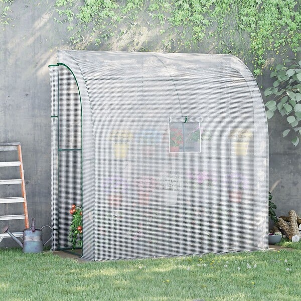 OUTSUNNY - Serre de jardin adossée serre adossée dim. 2L x 1l x 2,13H m 4 étagères 2 portes zippées 1 fenêtre acier PE haute densité blanc - large