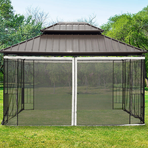 OUTSUNNY - Moustiquaires pour tonnelle barnum pavillon de jardin 3 x 4 m - lot de 4 moustiquaires zippées + crochets d'attaches - polyester nylon - large