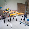 HOMCOM - HOMCOM Lot de 2 tréteaux pliables compactes poignée transport dim. 100L x 50l x 76H cm surface antidérapante métal noir jaune - vignette